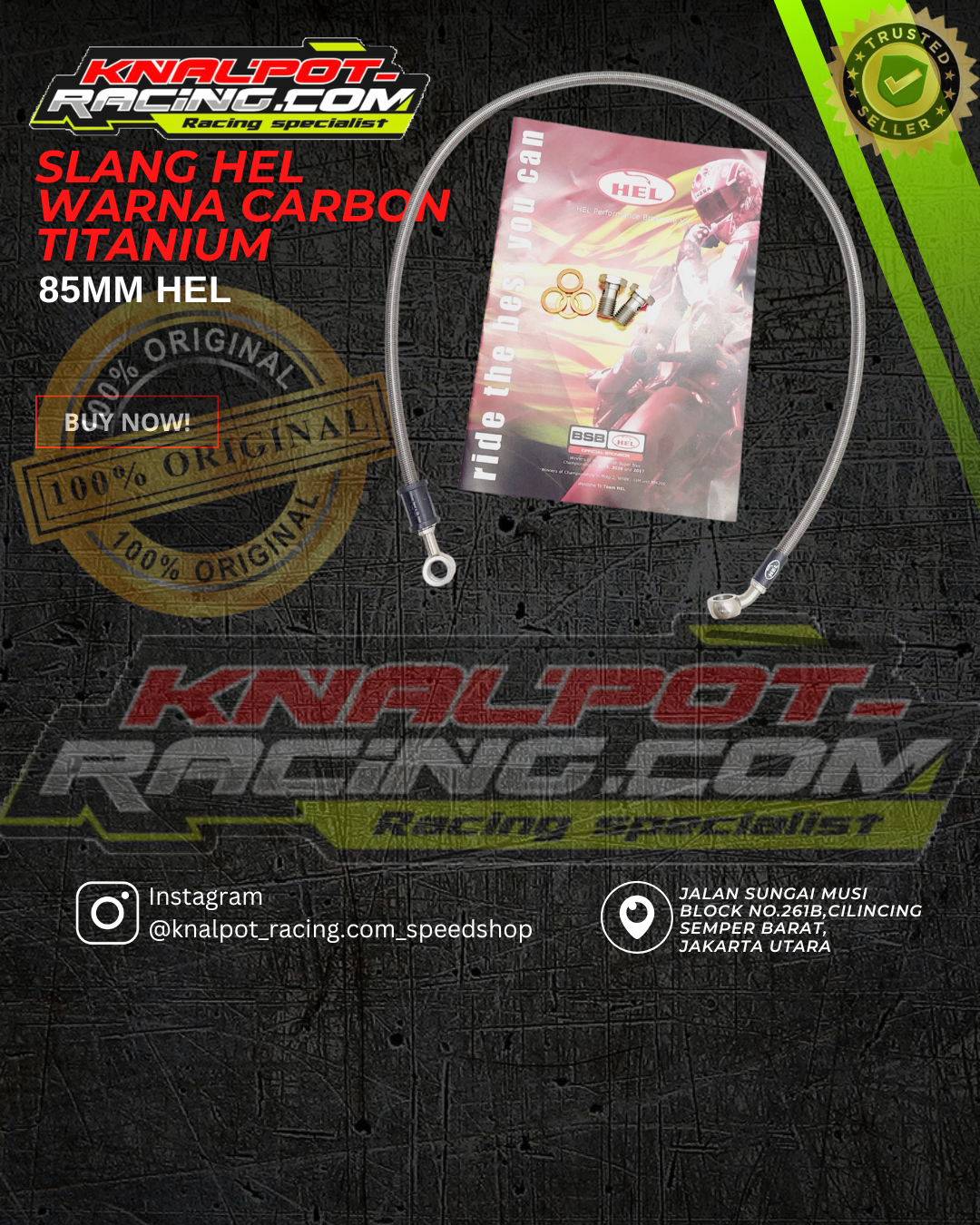 SELANG SLANG HEL WARNA CARBON TITANIUM 85MM HEL